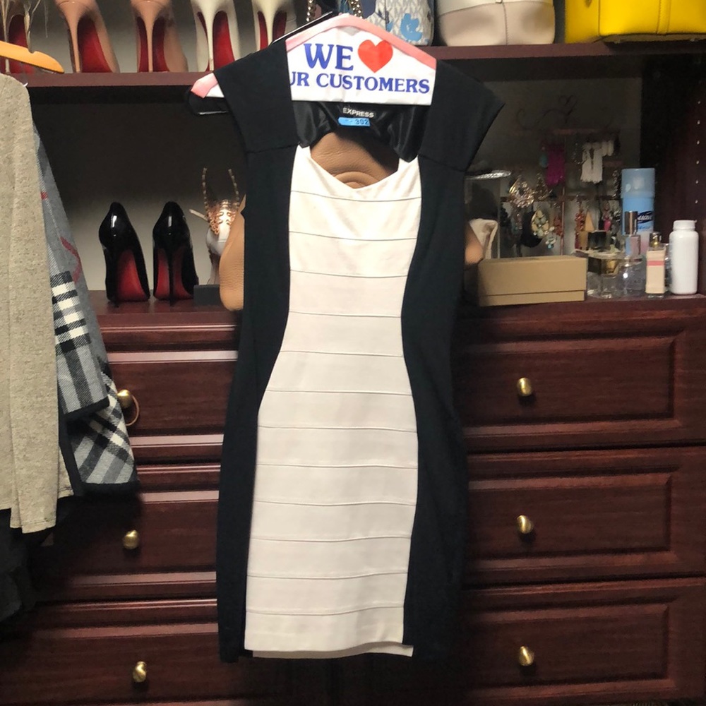 Black and white little black dress
